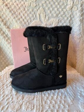 Juicy Couture Black Faux Fur-Trim Mid-Calf Boots #725